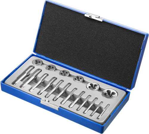 ЗУБР 18 предм., сталь 9ХС, набор метчиков и плашек в пластиковом боксе (28120-H18) купить  в Сочи