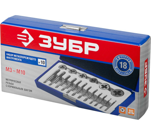 ЗУБР 18 предм., сталь 9ХС, набор метчиков и плашек в пластиковом боксе (28120-H18) купить  в Сочи