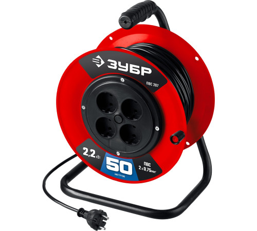 ЗУБР ПВС-207, ПВС, 2 х 0.75 мм2, 50 м, 2200 Вт, удлинитель на катушке (55083-50) купить  в Сочи