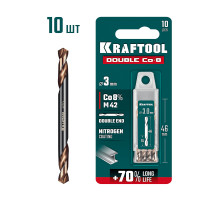 KRAFTOOL DOUBLE Сo-8 3.0х46мм, Сверло двухстороннее по металлу, сталь M42(+8%Co), класс А (29654-3.0-10)