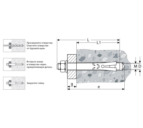 ЗУБР 12 х 129 мм, 10 шт, анкерный болт с гайкой, Профессионал (302342-12-129) купить  в Сочи