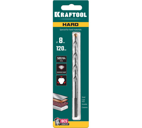 KRAFTOOL Hard, 8 х 120 мм, тв.сплав ВС5, сверло специальное по твёрдым материалам (29177-120-8) купить в Сочи KRAFTOOL Hard, 8 х 120 мм, тв.сплав ВС5, сверло специальное по твёрдым материалам (29177-120-8) купить в Сочи