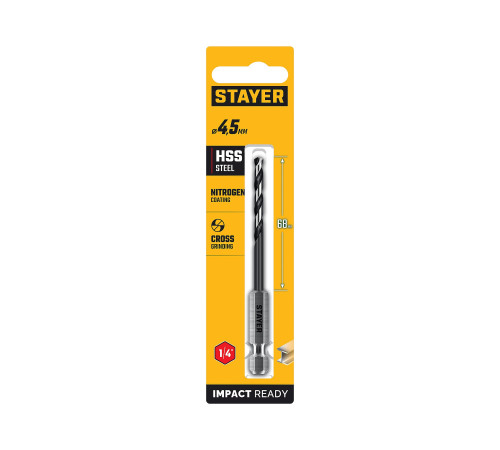 STAYER НЕХ-1/4″, d 4.5 х 103 мм, сверло по металлу для винтовёртов и шуруповертов IMPACT READY (29603-4.5) купить в Сочи STAYER НЕХ-1/4″, d 4.5 х 103 мм, сверло по металлу для винтовёртов и шуруповертов IMPACT READY (29603-4.5) купить в Сочи