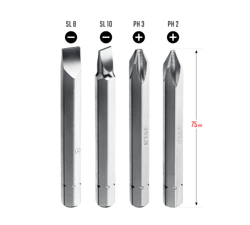 KRAFTOOL 75 мм, 4 шт, набор бит для ударной отвертки (25552) купить  в Сочи