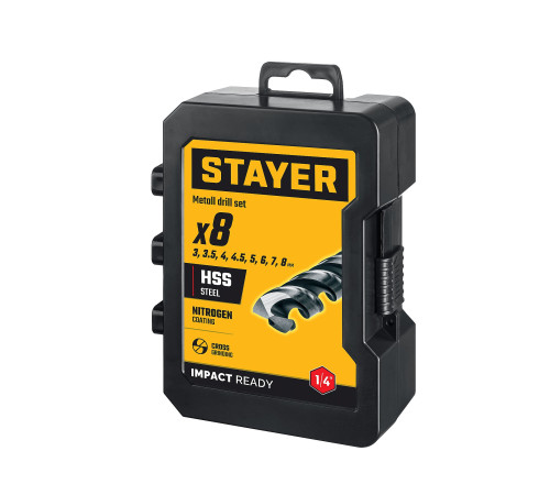 STAYER НЕХ-1/4″, 8 шт, набор сверл по металлу для винтовёртов и шуруповертов IMPACT READY (29603-H8) купить в Сочи STAYER НЕХ-1/4″, 8 шт, набор сверл по металлу для винтовёртов и шуруповертов IMPACT READY (29603-H8) купить в Сочи