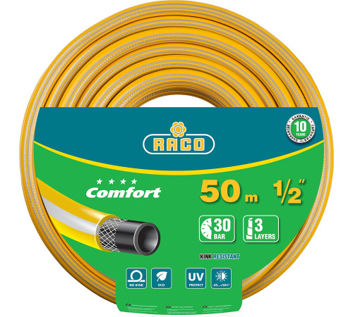 RACO COMFORT, 1/2″, 50 м, 30 атм, трёхслойный, армированный, поливочный шланг (40303-1/2-50) купить в Сочи RACO COMFORT, 1/2″, 50 м, 30 атм, трёхслойный, армированный, поливочный шланг (40303-1/2-50) купить в Сочи