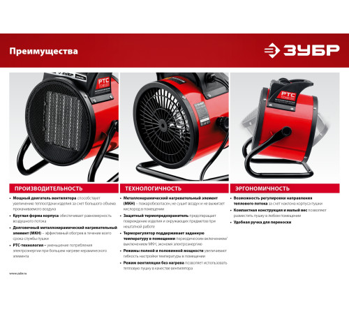 ЗУБР 3 кВт, электрическая тепловая пушка (ТПК-3Р) купить  в Сочи