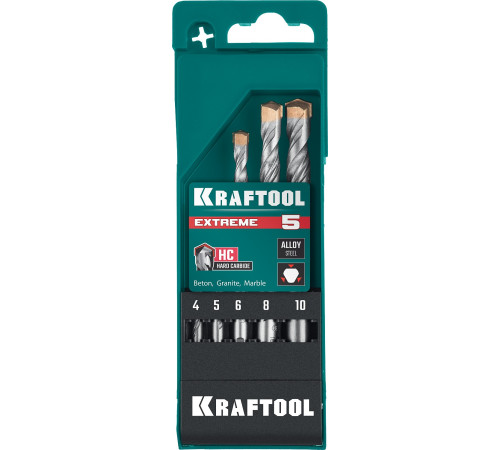 KRAFTOOL Extreme, 5 шт: 4-5-6-8-10 мм, трехгранный хвостовик, набор сверл по бетону (29166-H5) купить в Сочи KRAFTOOL Extreme, 5 шт: 4-5-6-8-10 мм, трехгранный хвостовик, набор сверл по бетону (29166-H5) купить в Сочи