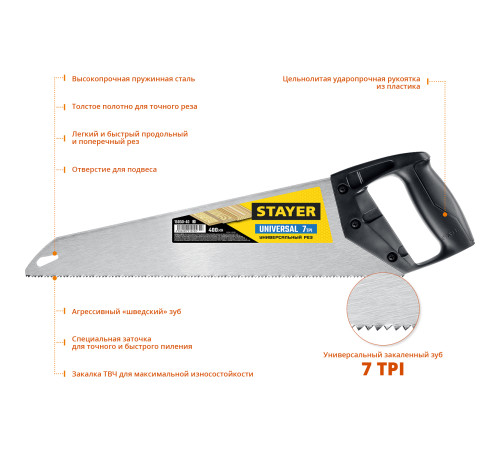 STAYER Universal, 400 мм, универсальная ножовка (15050-40) купить в Сочи STAYER Universal, 400 мм, универсальная ножовка (15050-40) купить в Сочи
