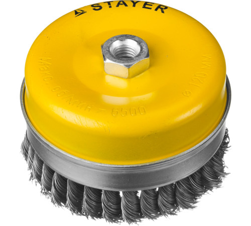 STAYER 120 мм, жгутированная стальная проволока 0.5 мм, чашечная щетка-крацовка для УШМ, Professional (35137-120) купить в Сочи STAYER 120 мм, жгутированная стальная проволока 0.5 мм, чашечная щетка-крацовка для УШМ, Professional (35137-120) купить в Сочи
