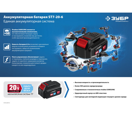 ЗУБР Т7, 20 В, 500 Н·м, без АКБ, бесщеточный гайковерт, Профессионал (GB-500) купить  в Сочи