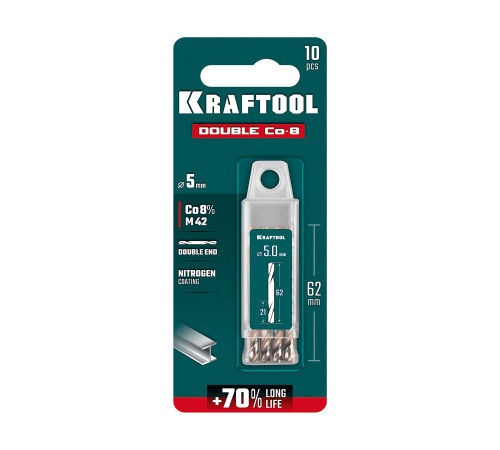 KRAFTOOL DOUBLE Сo-8 5х62мм, Сверло двухстороннее по металлу, сталь M42(+8%Co), класс А (29654-5.0-10) купить в Сочи KRAFTOOL DOUBLE Сo-8 5х62мм, Сверло двухстороннее по металлу, сталь M42(+8%Co), класс А (29654-5.0-10) купить в Сочи