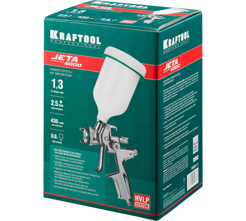 KRAFTOOL JETA 4000, HVLP, 1.3 мм, пневматический краскопульт с верхним бачком (06555-1.3) купить  в Сочи