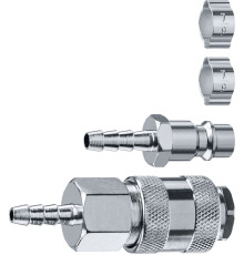 ЗУБР (штуцер ″елочка″, 6 мм - рапид муфта) + (рапид штуцер-штуцер ″елочка″, 6 мм) + (обжимные хомуты 2 шт), набор, Профессионал (64920-06-H)