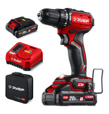 ЗУБР 20 В, 45 Н·м, 2 АКБ LMS (2 А·ч), бесщеточная дрель-шуруповерт, сумка (ДБ-45-22)