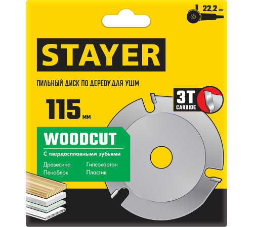 STAYER WOODCUT, 115 х 22.2 мм, 3 резца, для УШМ, пильный диск по дереву (36854-115) купить в Сочи STAYER WOODCUT, 115 х 22.2 мм, 3 резца, для УШМ, пильный диск по дереву (36854-115) купить в Сочи