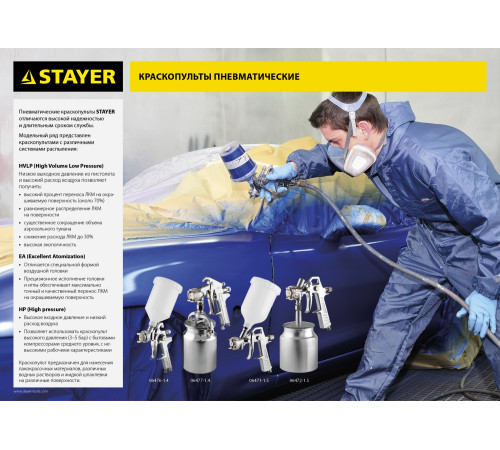 STAYER AirPro S, EA 1.4 мм, пневматический краскопульт с нижним бачком, Professional (06477-1.4) купить  в Сочи