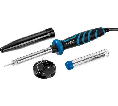 ЗУБР 40 Вт, в наборе: припой + подставка, 2к рукоятка, конус, керамический нагреватель, электропаяльник, Профессионал (55402-40) купить  в Сочи