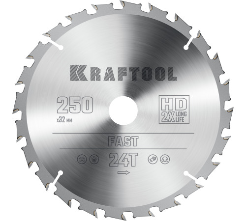 KRAFTOOL Fast, 250 х 32 мм, 24Т, пильный диск по дереву (36950-250-32) купить  в Сочи