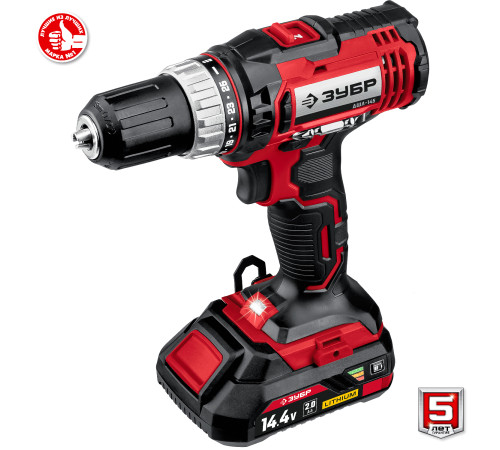 ЗУБР С1, 14.4 В, 35 Н·м, 1 АКБ (2 А·ч), дрель-шуруповерт, кейс (ДШЛ-145-21) купить  в Сочи