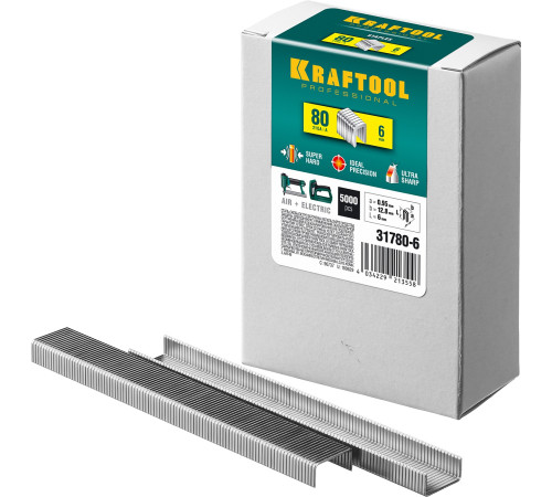 KRAFTOOL тип 21GA (80/Pr A/Senco AT) 6 мм, 5000 шт, скобы для степлера (31780-6) купить  в Сочи