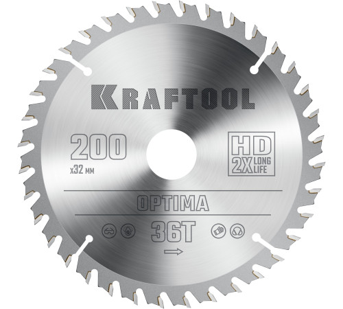 KRAFTOOL Optima, 200 х 32 мм, 36Т, пильный диск по дереву (36951-200-32) купить  в Сочи