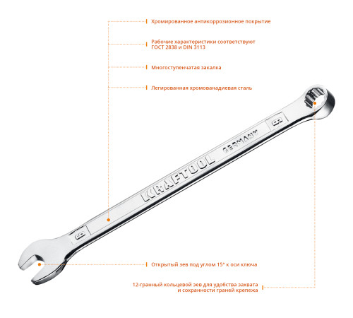 KRAFTOOL 6 мм, комбинированный гаечный ключ (27079-06) купить  в Сочи