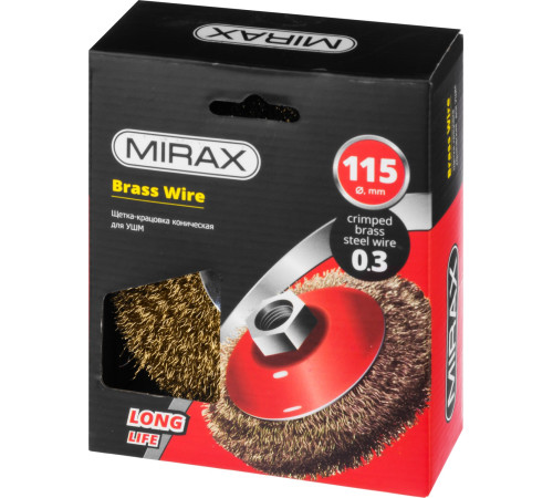 MIRAX 115 мм, витая стальная латунированная проволока 0.3 мм, коническая щетка-крацовка для УШМ (35143-115) купить  в Сочи