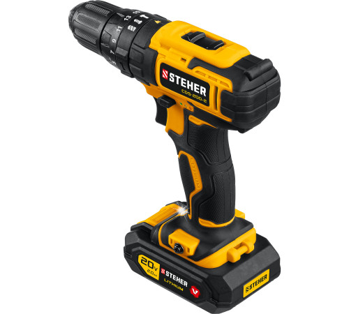 STEHER V1, 20 В, 40 Н·м, 2 АКБ (2 А·ч), ударная дрель-шуруповерт, кейс (CDS-200-2) купить  в Сочи