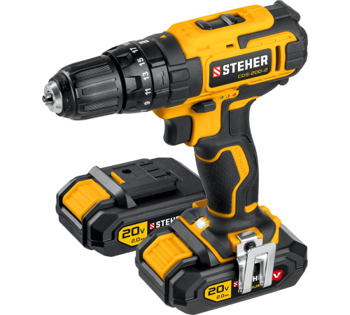 STEHER V1, 20 В, 40 Н·м, 2 АКБ (2 А·ч), ударная дрель-шуруповерт, кейс (CDS-200-2) купить  в Сочи