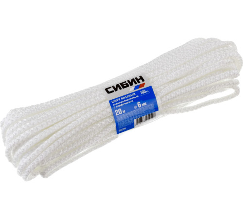 СИБИН 6 мм, 20 м, вязаный, с сердечником, белый, полипропиленовый шнур (50256) купить  в Сочи