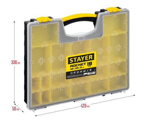 STAYER ROCKET-19, 420 x 330 x 50 мм, (16.5″), пластиковый органайзер с 19 съемными лотками (2-38032) купить  в Сочи