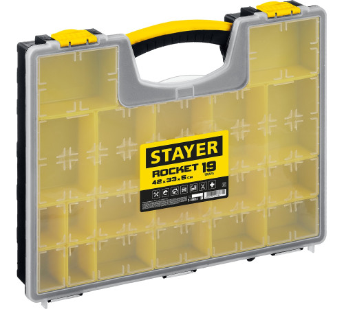 STAYER ROCKET-19, 420 x 330 x 50 мм, (16.5″), пластиковый органайзер с 19 съемными лотками (2-38032) купить  в Сочи