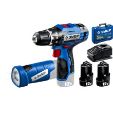 ЗУБР 12 В, 40 Н·м, 2 АКБ тип Т7 (2 А·ч), дрель-шуруповерт + LED фонарь, кейс, Профессионал (DL-121-22F)