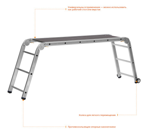 СИБИН ПРП-36, 3 х 6 х 3 ступени, алюминиевые, складные, с колесами и съемной площадкой, парофессиональные рабочие подмости (38845) купить  в Сочи