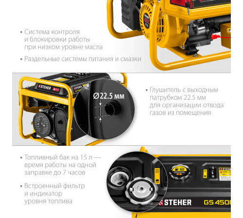 STEHER 3300 Вт, бензиновый генератор с электростартером (GS-4500E) купить  в Сочи