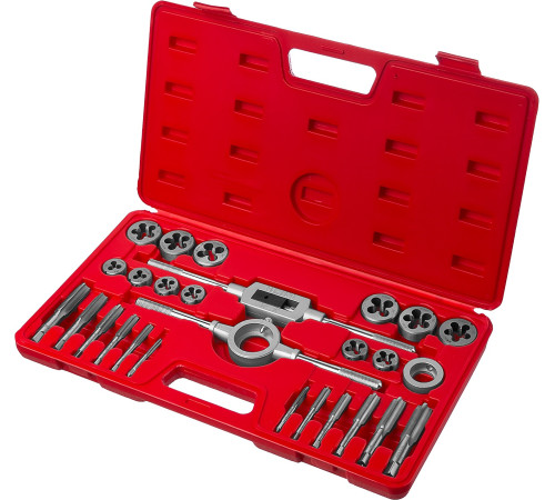 ЗУБР 27 предм., сталь 9ХС, набор метчиков и плашек в пластиковом боксе (28123-H27) купить  в Сочи