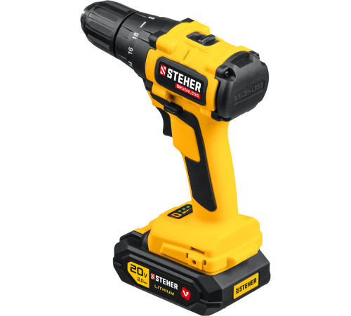STEHER V1, 20 В, 45 Н·м, 1 АКБ (2 А·ч), бесщеточная дрель-шуруповерт, кейс (CDB-200-1) купить  в Сочи