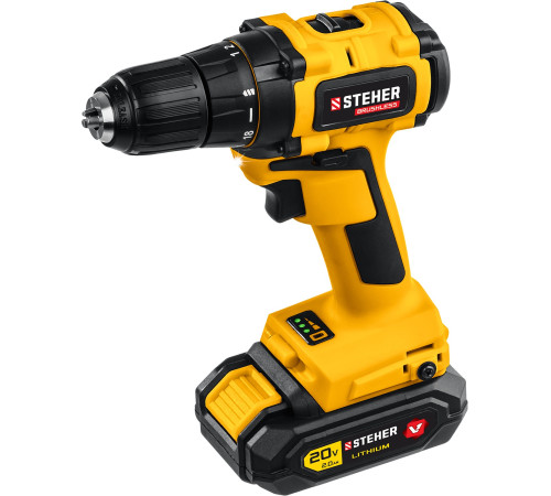 STEHER V1, 20 В, 45 Н·м, 1 АКБ (2 А·ч), бесщеточная дрель-шуруповерт, кейс (CDB-200-1) купить  в Сочи