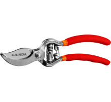 GRINDA G-1, 150 мм, цельнокованые лезвия, стальные рукоятки, покрытие ПВХ, плоскостной мини-секатор (423101)