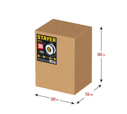 STAYER PRO-315, КГ, 3 x 1.5 мм2, 30 м, 3700 Вт, IP44, силовой удлинитель на стальной катушке (55077-30) купить  в Сочи
