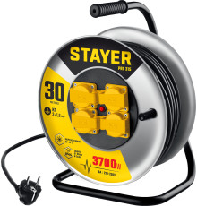 STAYER PRO-315, КГ, 3 x 1.5 мм2, 30 м, 3700 Вт, IP44, силовой удлинитель на стальной катушке (55077-30)