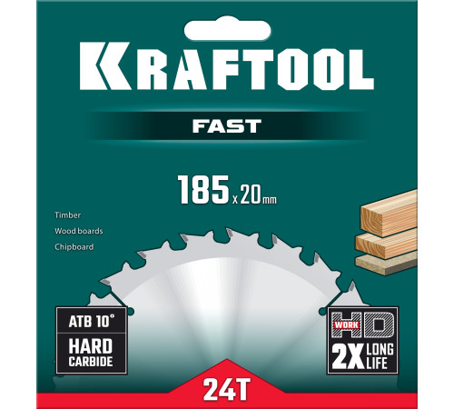 KRAFTOOL Fast, 185 х 20 мм, 24Т, пильный диск по дереву (36950-185-20) купить  в Сочи