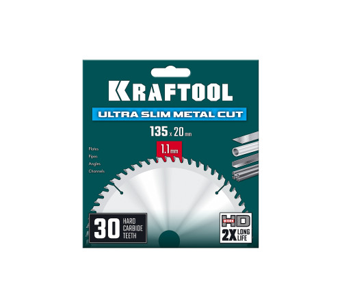 KRAFTOOL Ultra-Slim Metal Cut 135 х 20 x 1.3 мм, 30Т, диск пильный, тонкий рез металла (36956-135-20-30) купить  в Сочи
