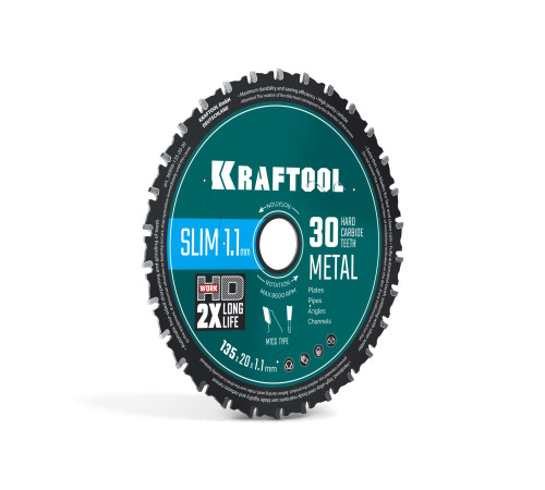 KRAFTOOL Ultra-Slim Metal Cut 135 х 20 x 1.3 мм, 30Т, диск пильный, тонкий рез металла (36956-135-20-30) купить  в Сочи