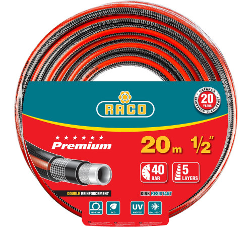 RACO PREMIUM, 1/2″, 20 м, 40 атм, пятислойный, усиленный двумя слоями армирования, поливочный шланг (40300-1/2-20) купить  в Сочи
