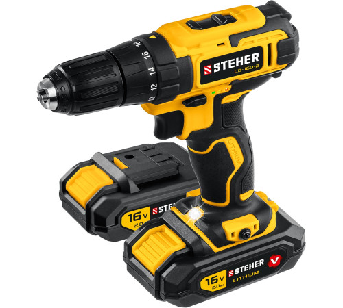STEHER 16 В, 35 Н·м, 2 АКБ (2 А·ч), дрель-шуруповерт, кейс (CD-160-2) купить в Сочи STEHER 16 В, 35 Н·м, 2 АКБ (2 А·ч), дрель-шуруповерт, кейс (CD-160-2) купить в Сочи
