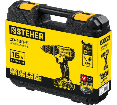 STEHER 16 В, 35 Н·м, 2 АКБ (2 А·ч), дрель-шуруповерт, кейс (CD-160-2) купить в Сочи STEHER 16 В, 35 Н·м, 2 АКБ (2 А·ч), дрель-шуруповерт, кейс (CD-160-2) купить в Сочи