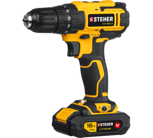 STEHER 16 В, 35 Н·м, 2 АКБ (2 А·ч), дрель-шуруповерт, кейс (CD-160-2) купить в Сочи STEHER 16 В, 35 Н·м, 2 АКБ (2 А·ч), дрель-шуруповерт, кейс (CD-160-2) купить в Сочи