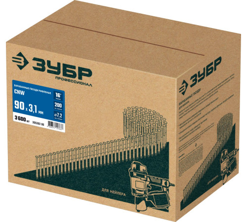 ЗУБР CNW 90 х 3.1 мм, барабанные гвозди рифленые, 3600 шт (305382-90) купить  в Сочи